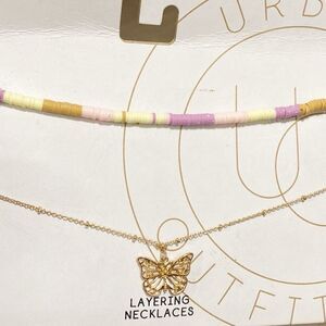 Urban Outfitters Layering Choker Necklace Set Butterfly Charm + Multicolor Beads